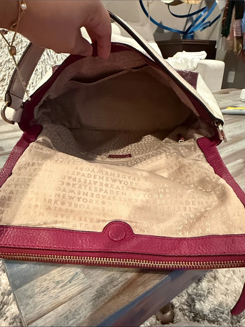 kate spade Plum and Cream Leather Top-Handle Satchel